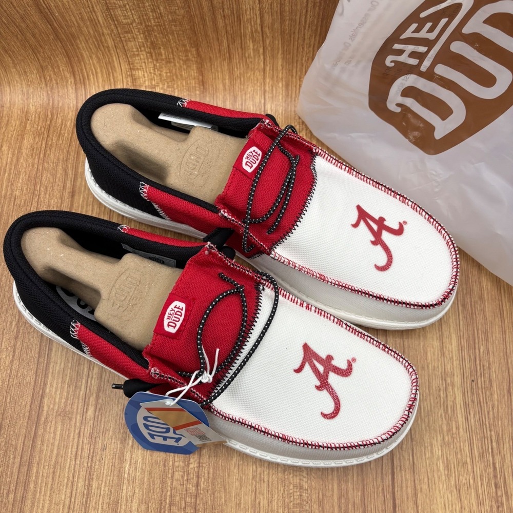 Hey Dude Wally Tri Alabama Crimson Tide Mens 12 Crimson White NEW Slip On Shoes - Picture 2 of 7